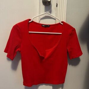 Zara Scarlet Ribbed Women's Blouse